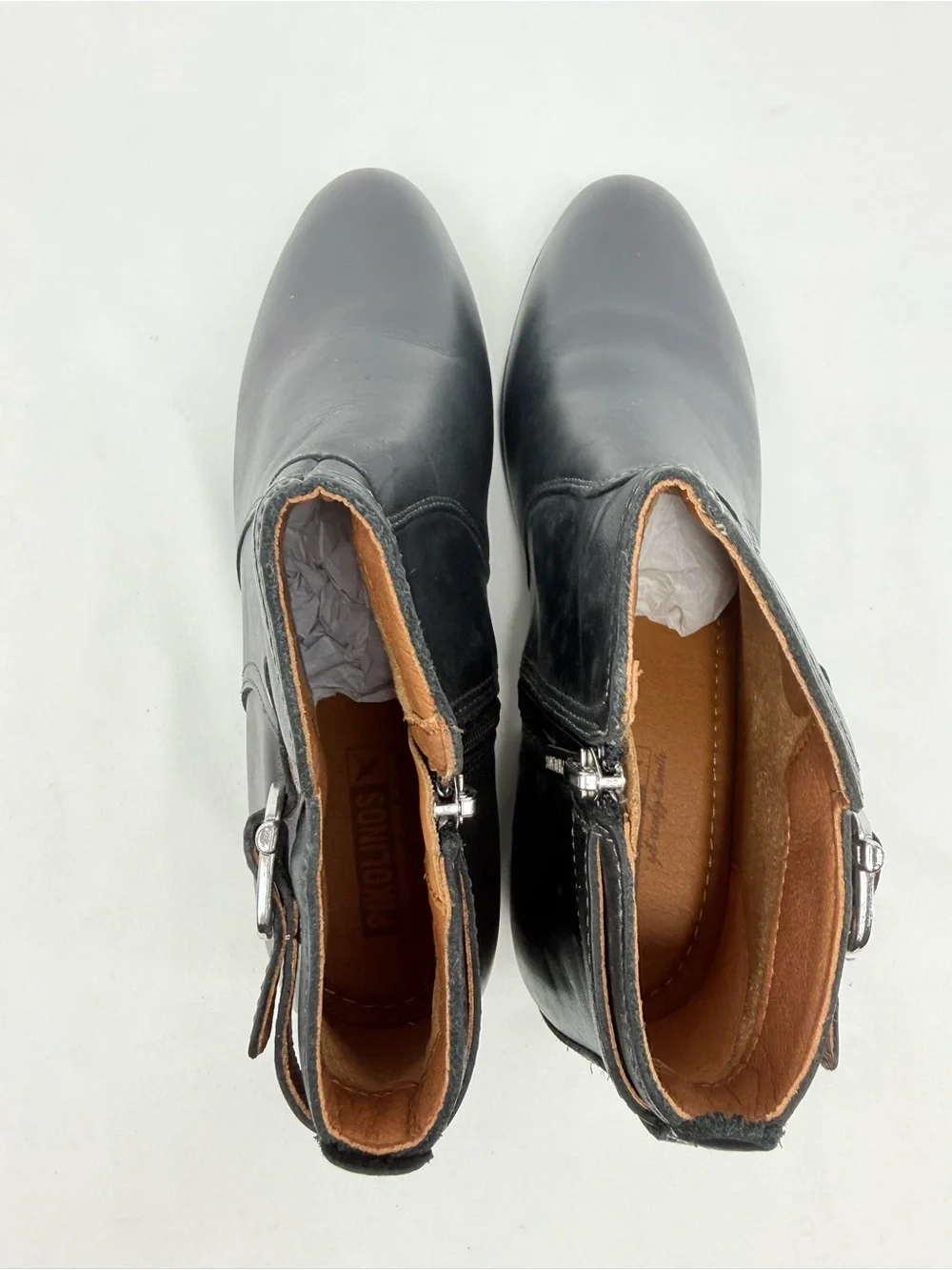 Pikolinos Black Leather Buckle Side Zip Chelsea Ankle Boots